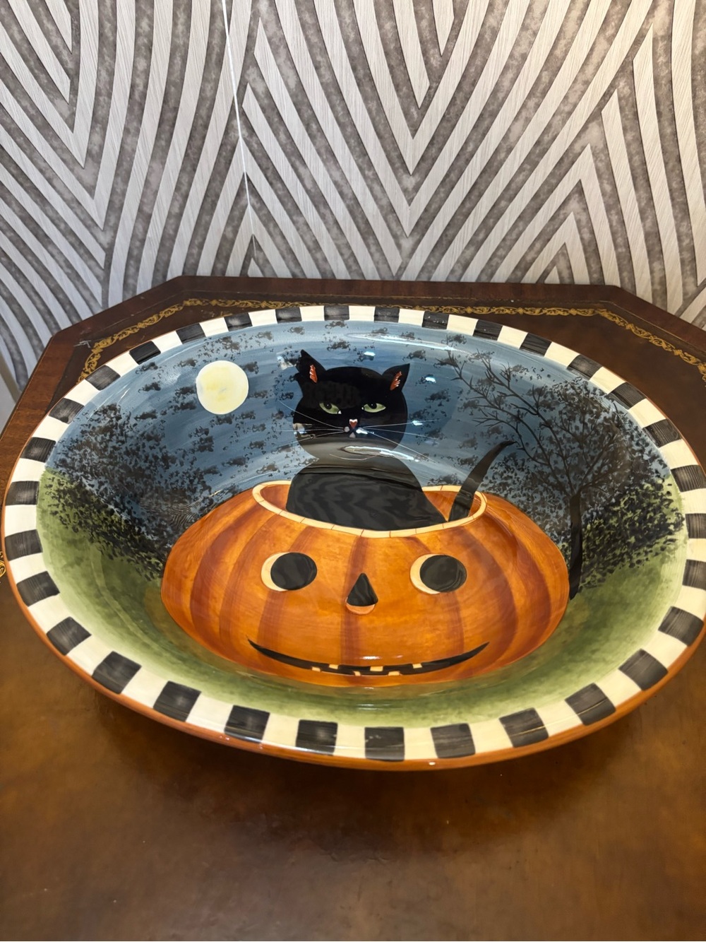 Halloween pumpkin hollow Sakura oval ceramic large serving bowl